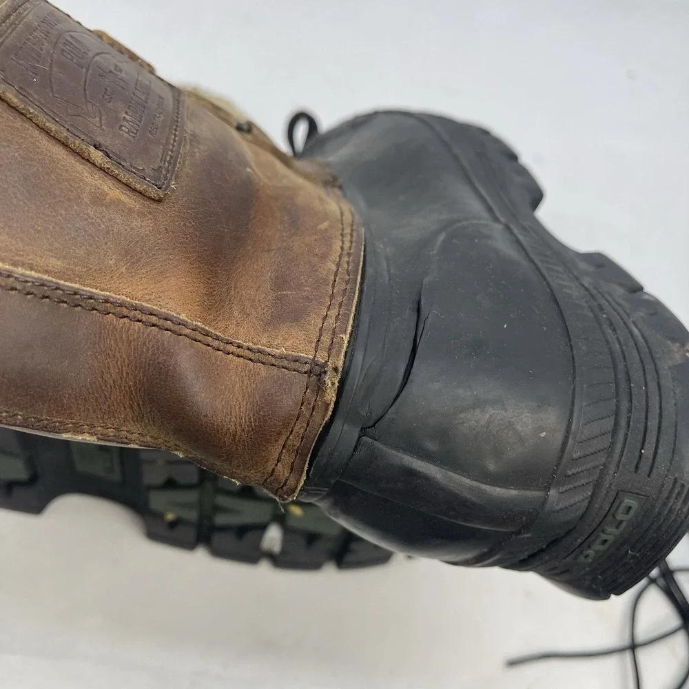 Polo Ralph Lauren Shearling Lamb Rain Boots Mens 12D Landen Leather Trim Winter